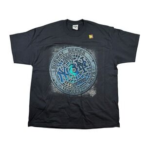 Vintage Y2K 2000 New York Yankees Mets Tee XL Subway Series NWOT Blue